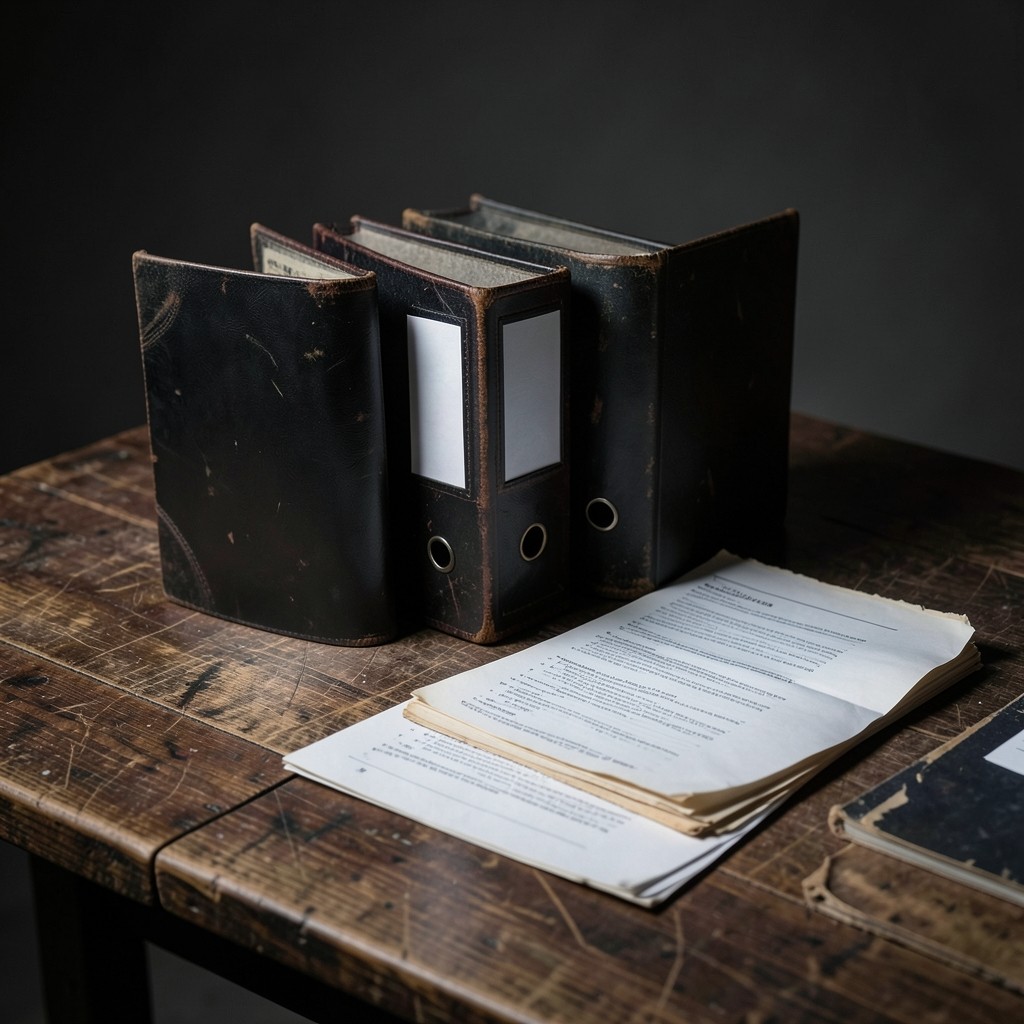 Manufacturing quality records and inspection sheets arranged on a work table
